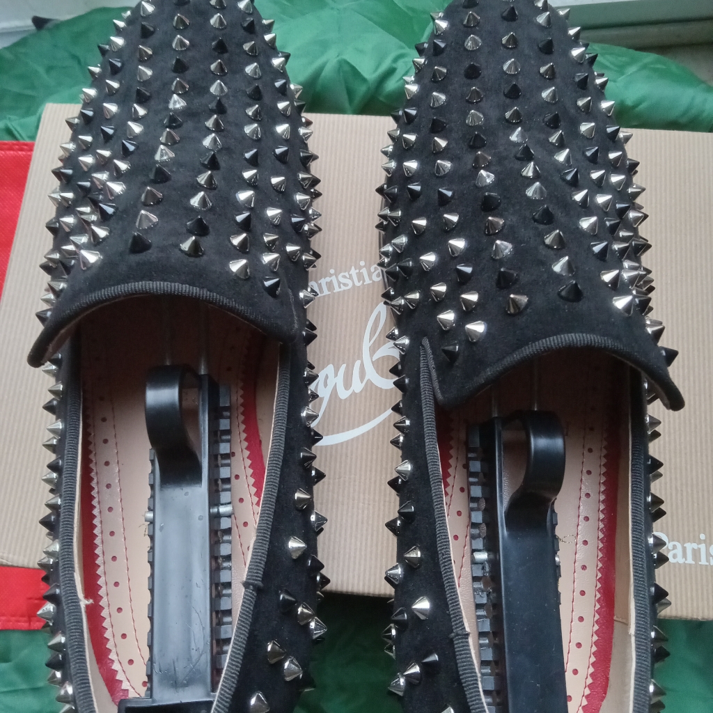 Christian Louboutin 1989-2# Men's Studded Black Suede Loafers Size 44